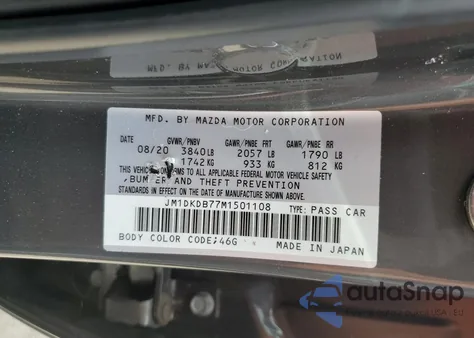 2021 Mazda Cx-3 Sport из США, поврежденный, VIN JM1DKDB77M1501108